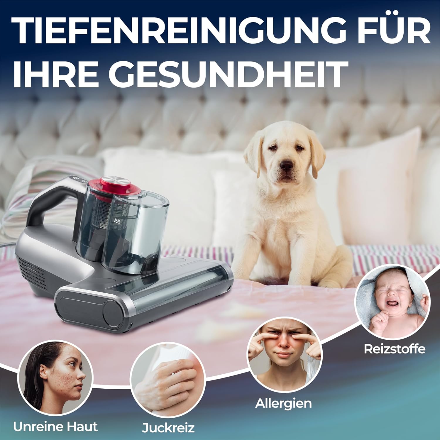 KLAMER Milbensauger 18kPa – Matratzensauger mit UV-Licht & 60°C Tiefenreinigung, Ultraschall & Schlagmodi, Anti-Verwicklungs-Bürste für Tierhaare, HEPA-Filter gegen Milben & Allergene