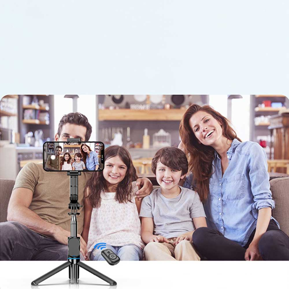 (20-106cm) 360° Verstellbarer Teleskop Ständer Tripod Stativ mit Smartphone Halterung   Fernauslöser - Schwarz
