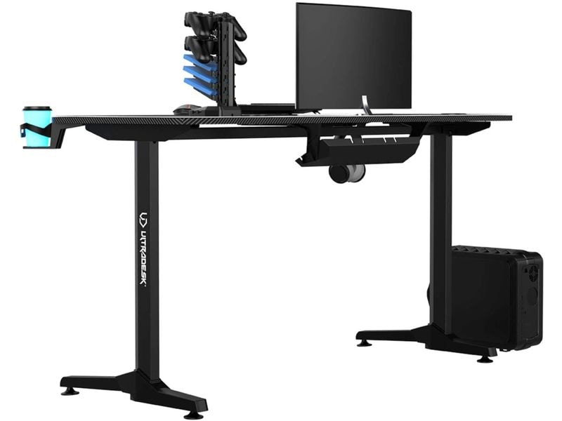 Ultradesk Gaming Tisch Frag Schwarz Stabiler Gaming-Tisch für bis zu zwei Monitore