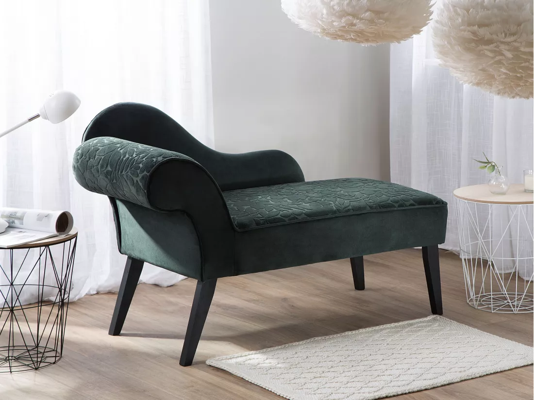 Mini chaise longue en velours vert côté droite BIARRITZ
