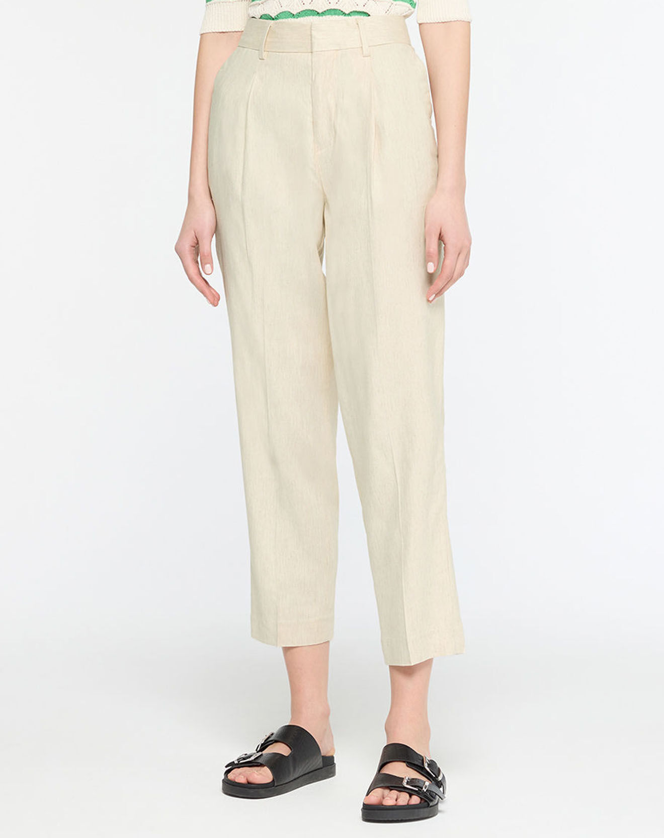 Scotch & Soda Pantalon en Lin mélangé à pinces écru