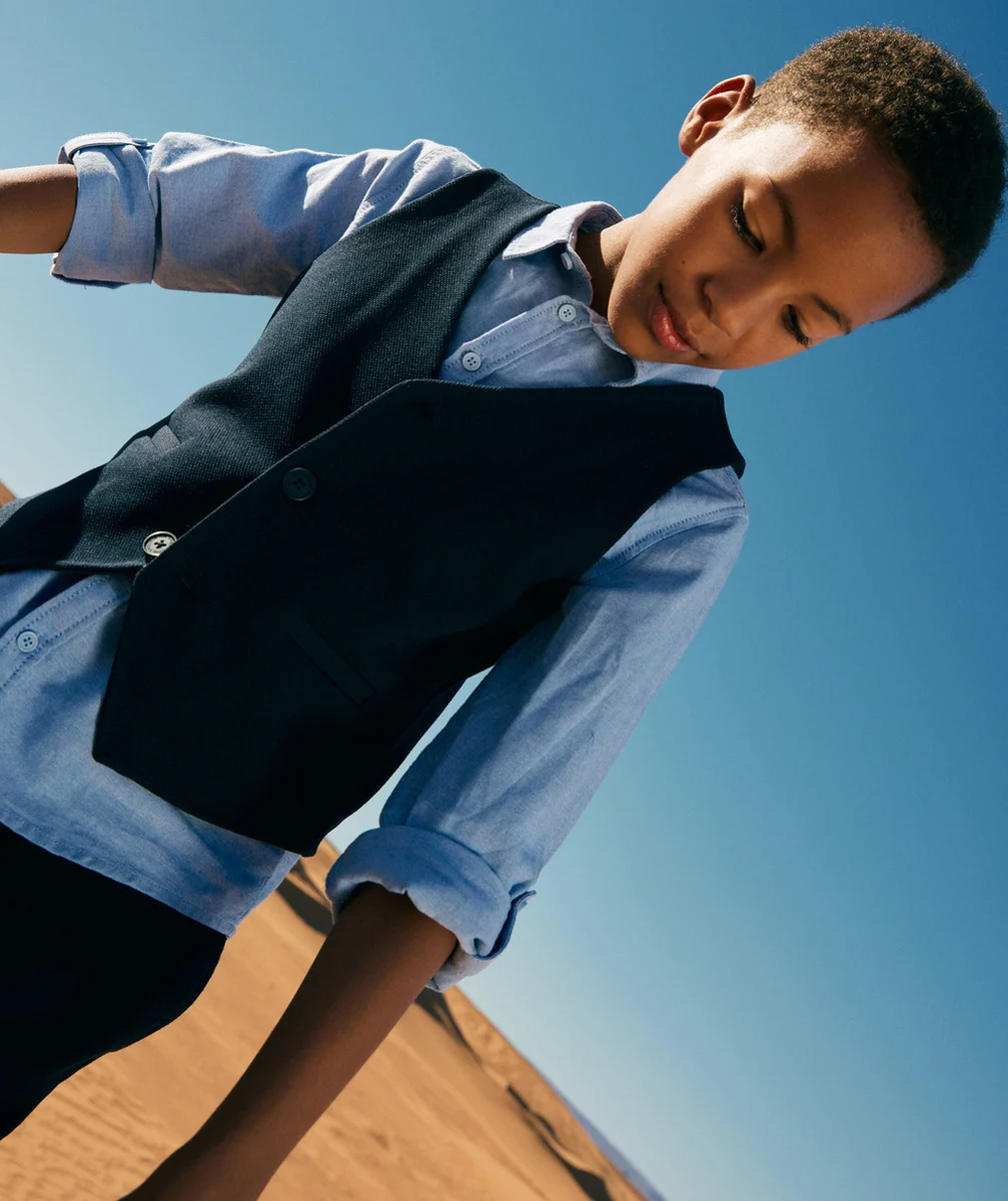 VESTE DE COSTUME SANS MANCHES GARÇON EN FIBRES RECYCLÉES MARINE