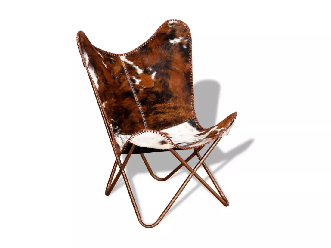 Fauteuil papillon marron et blanc cuir de vache