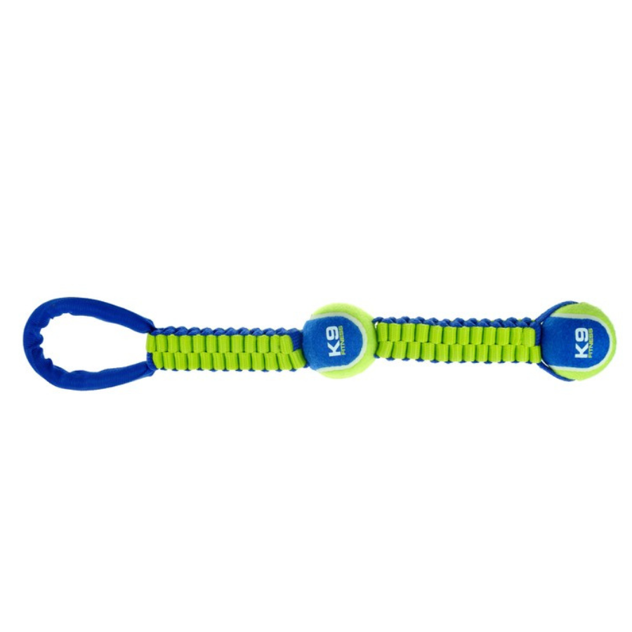 Brinquedo Zeus Fitness Tug com duas bolas de tênis e corda de nylon torcida para cães, 25 cm
