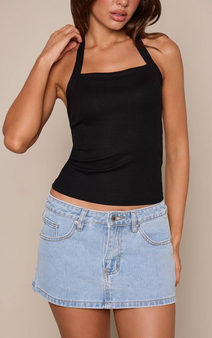 Bleu Clair Jupe Micro Mini En Denim Taille Basse