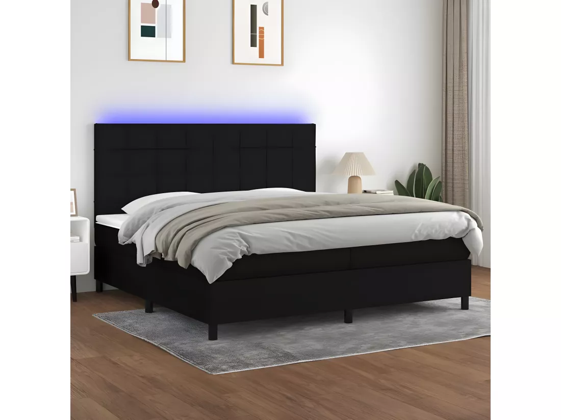 Sommier tapissier et matelas et LED Noir 200x200 cm Tissu
