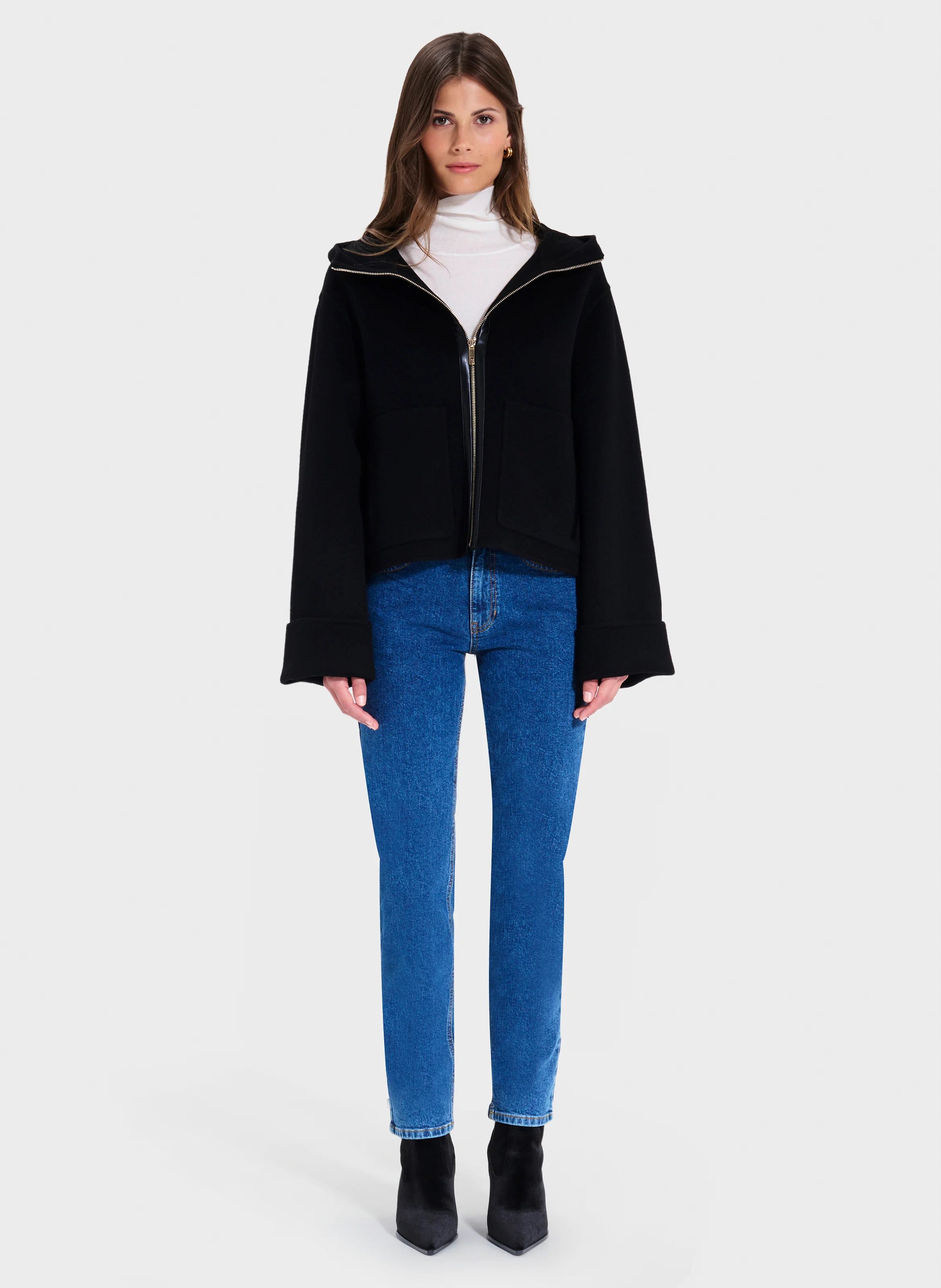 MARJY - Veste col montant en laine mélangée | Noir