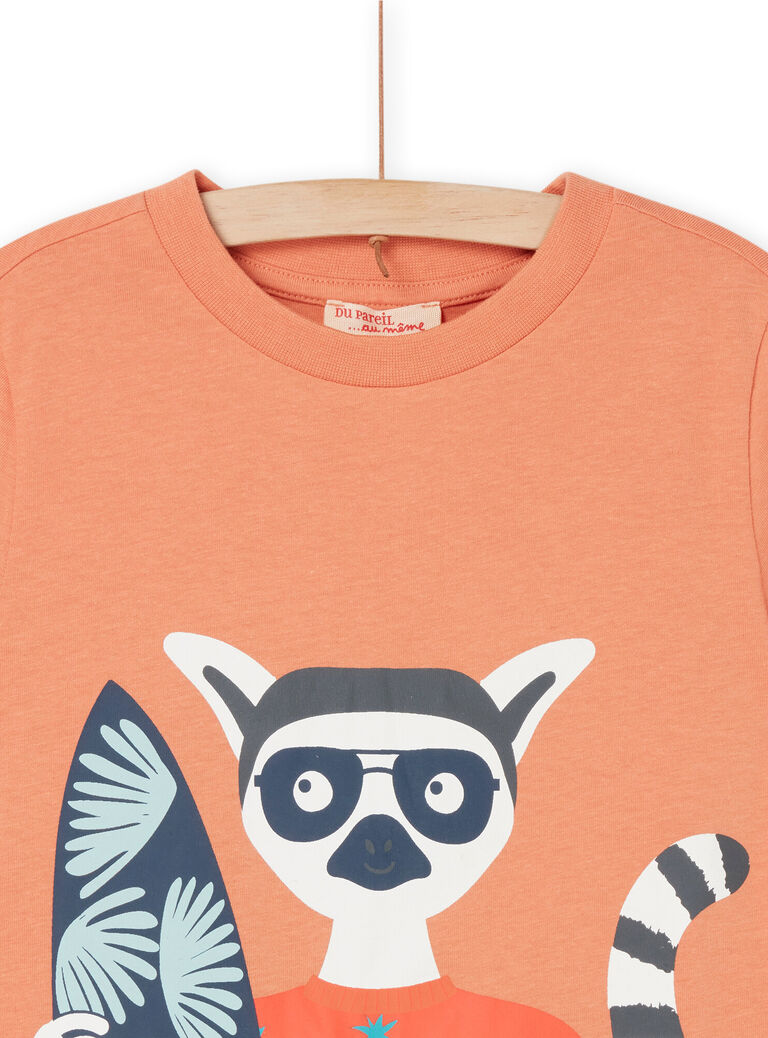 T-shirt abricot à motif lémurien
