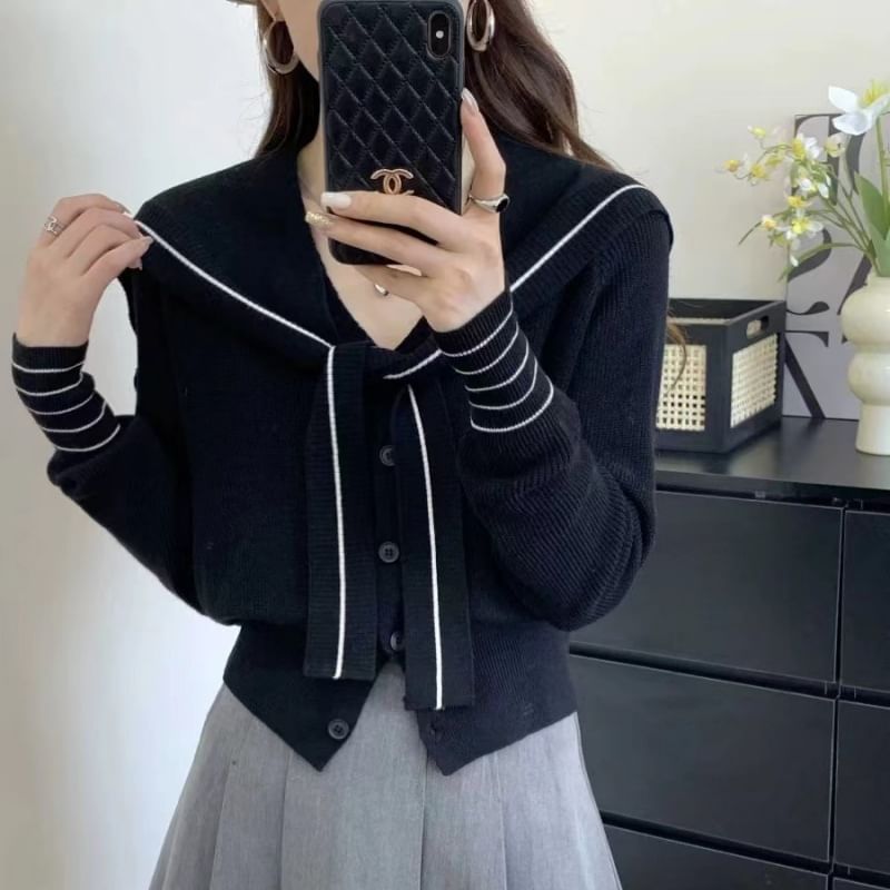 Meatacci - V-hals gestreepte nep-tweedelige cardigan