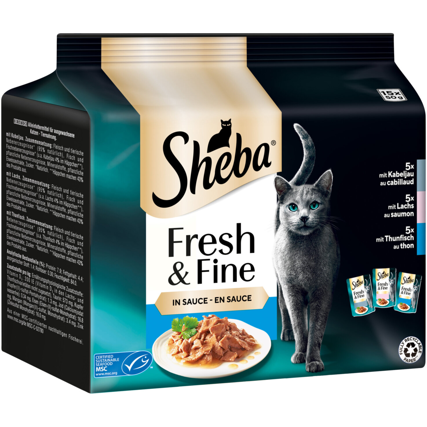 Sheba Katzenfutter in Sauce Fresh & Fine Fisch 15x50g