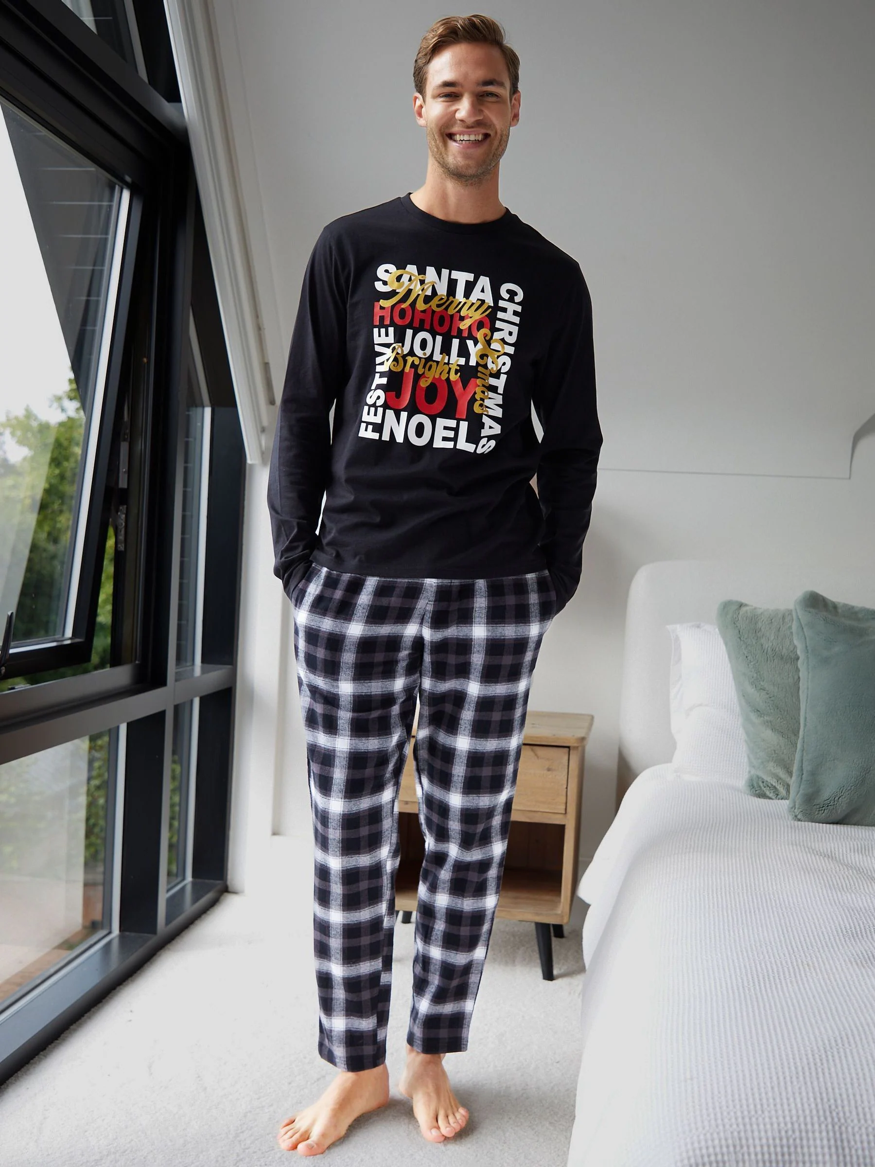 Zwart - Standaard - Threadbare Christmas Slogan Graphic Long Pyjamas