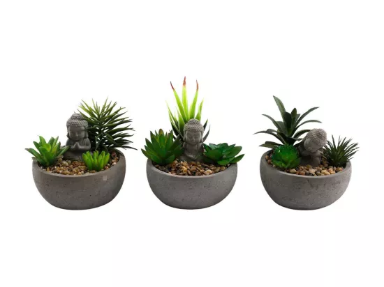 Succulente artificiel avec bouddha (Lot de 3)