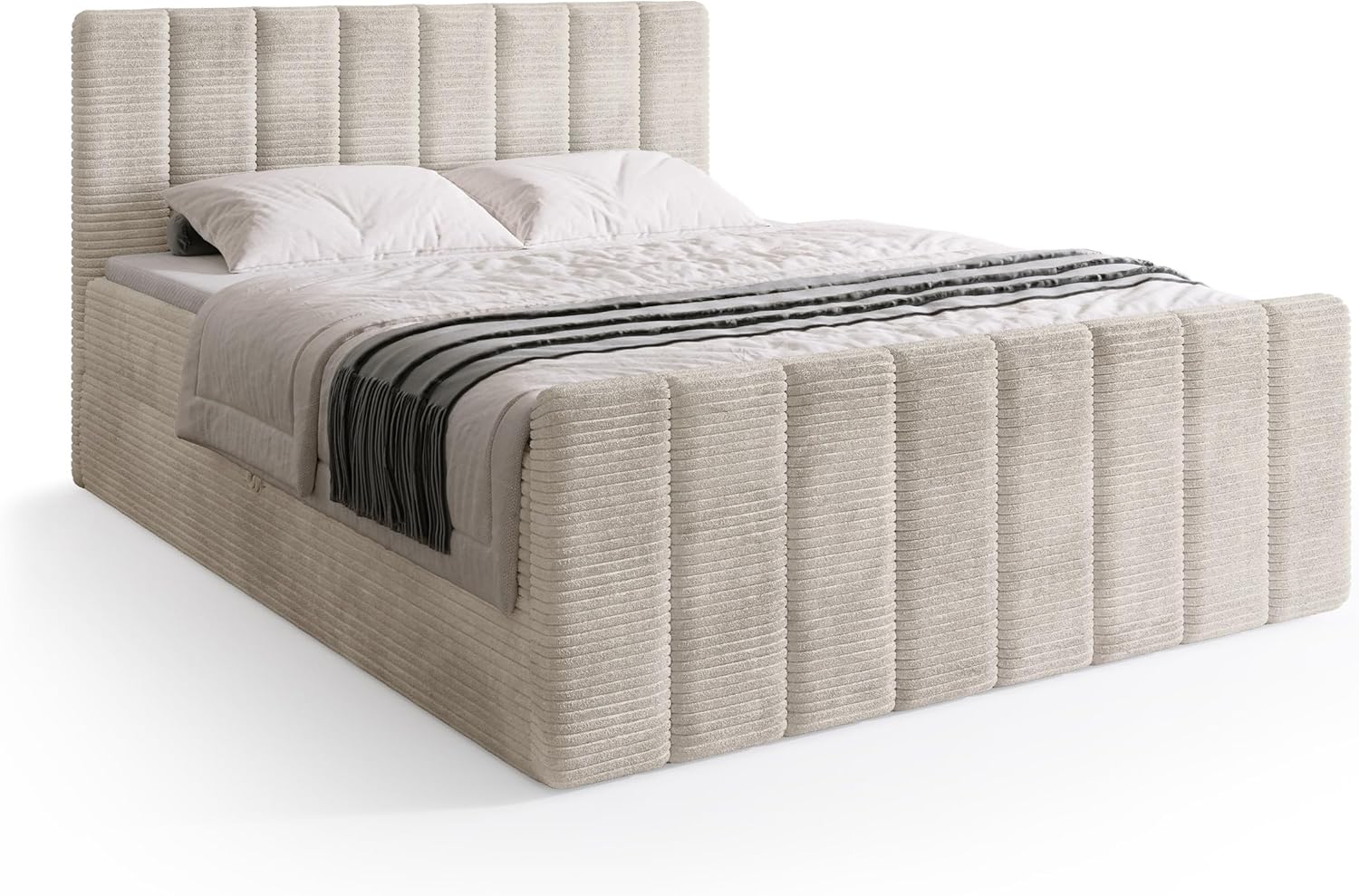 BROMARKT Boxspringbett mit Matratze Bett 140x200 Vanille Doppelbett mit Topper Boxbett mit Stauraum Polsterbett mit Bettkasten Kopfteil Denver Duo Härtegrad H3 Cordstoff