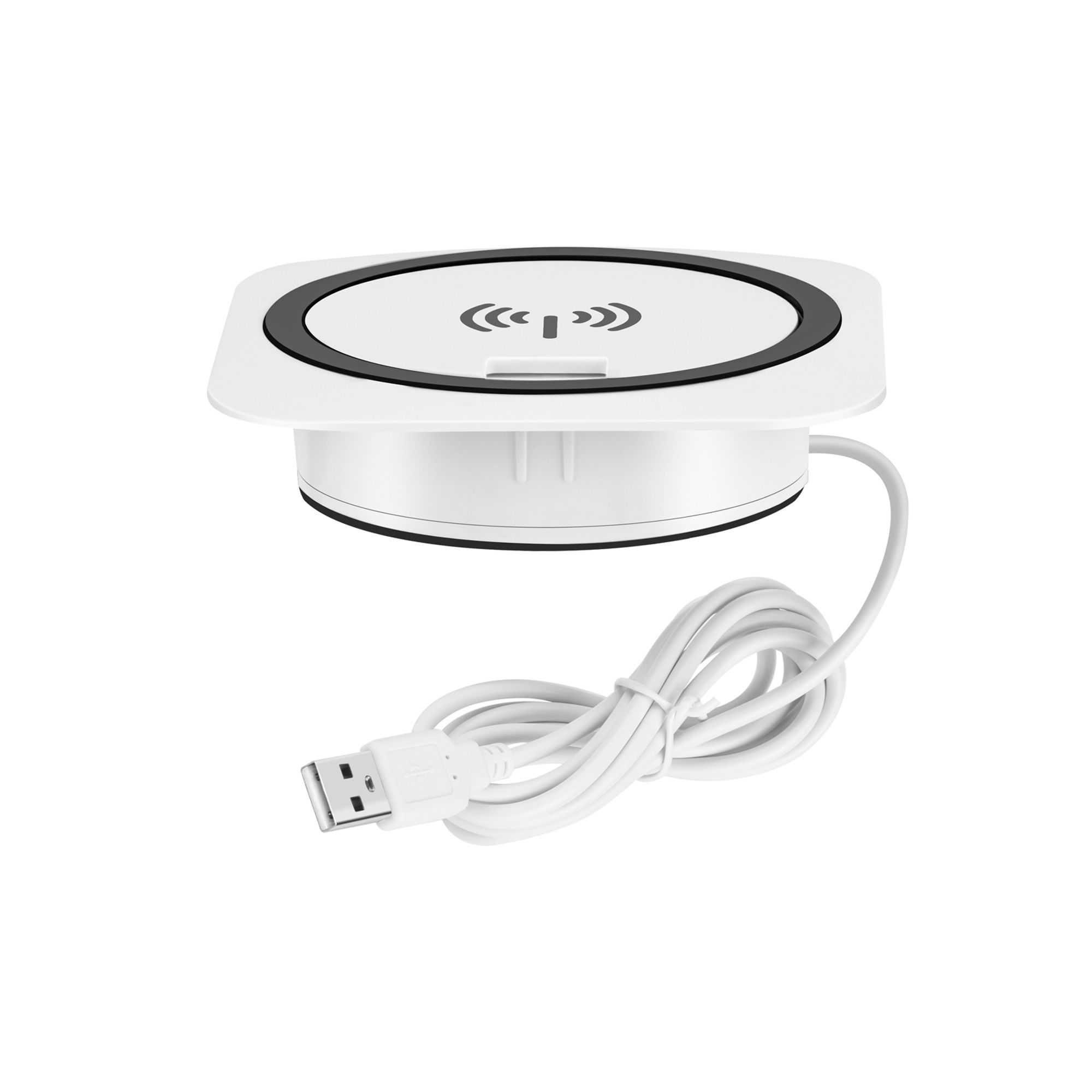 kalb | Einbau Schnellladegerät 15W, 7,5cm Ø, kabelloses Laden, 2x USB-Ports, Induktionsladegerät, weiß