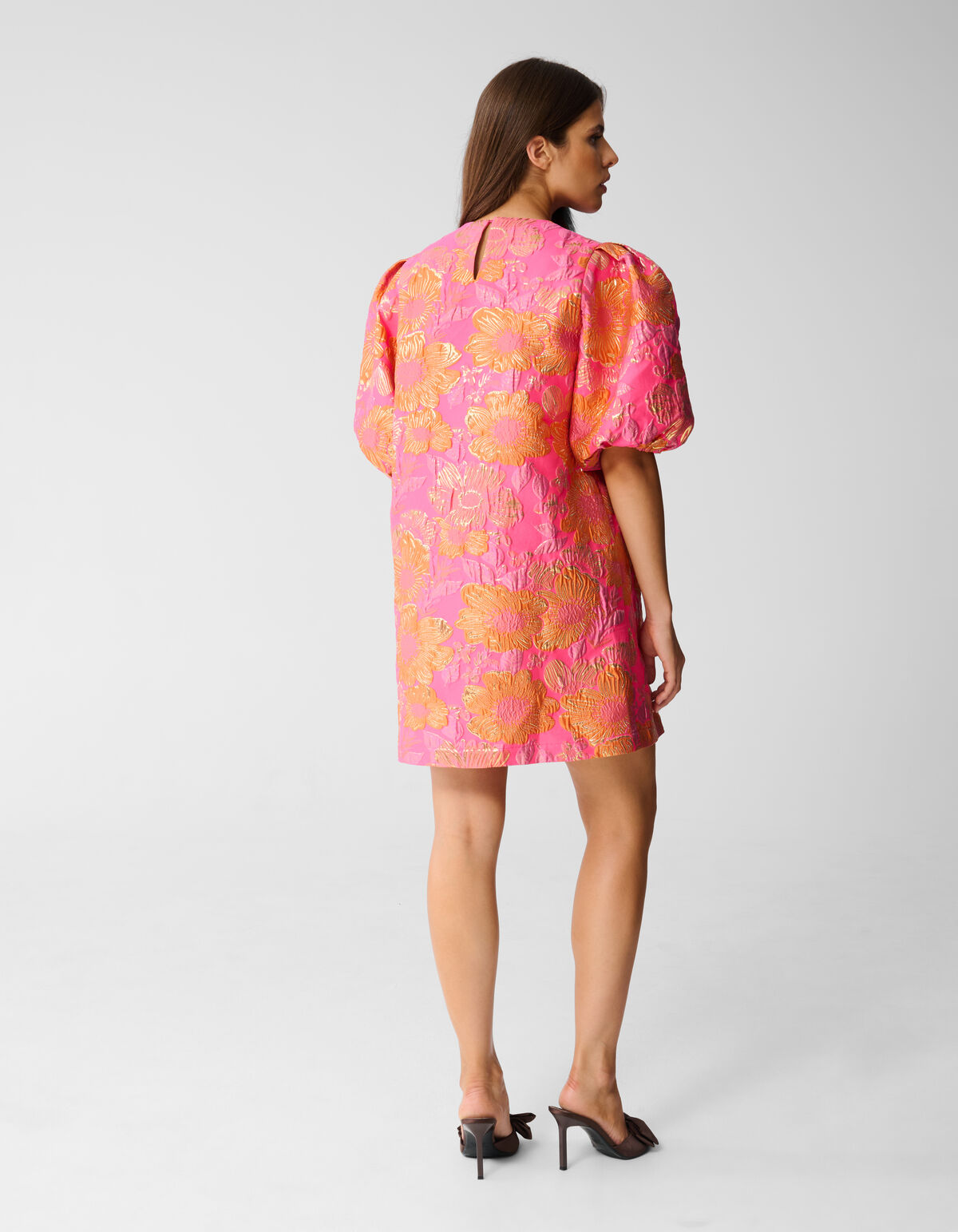 Jacquard Flower Mini Jurk Roze