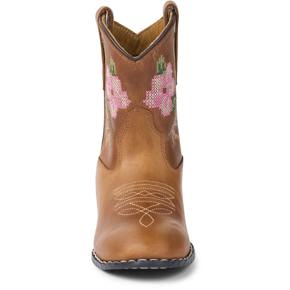 Køb COPENHAGEN COLORS Cognac Leather Limited Cowboy Støvle Low - Brown Flower
