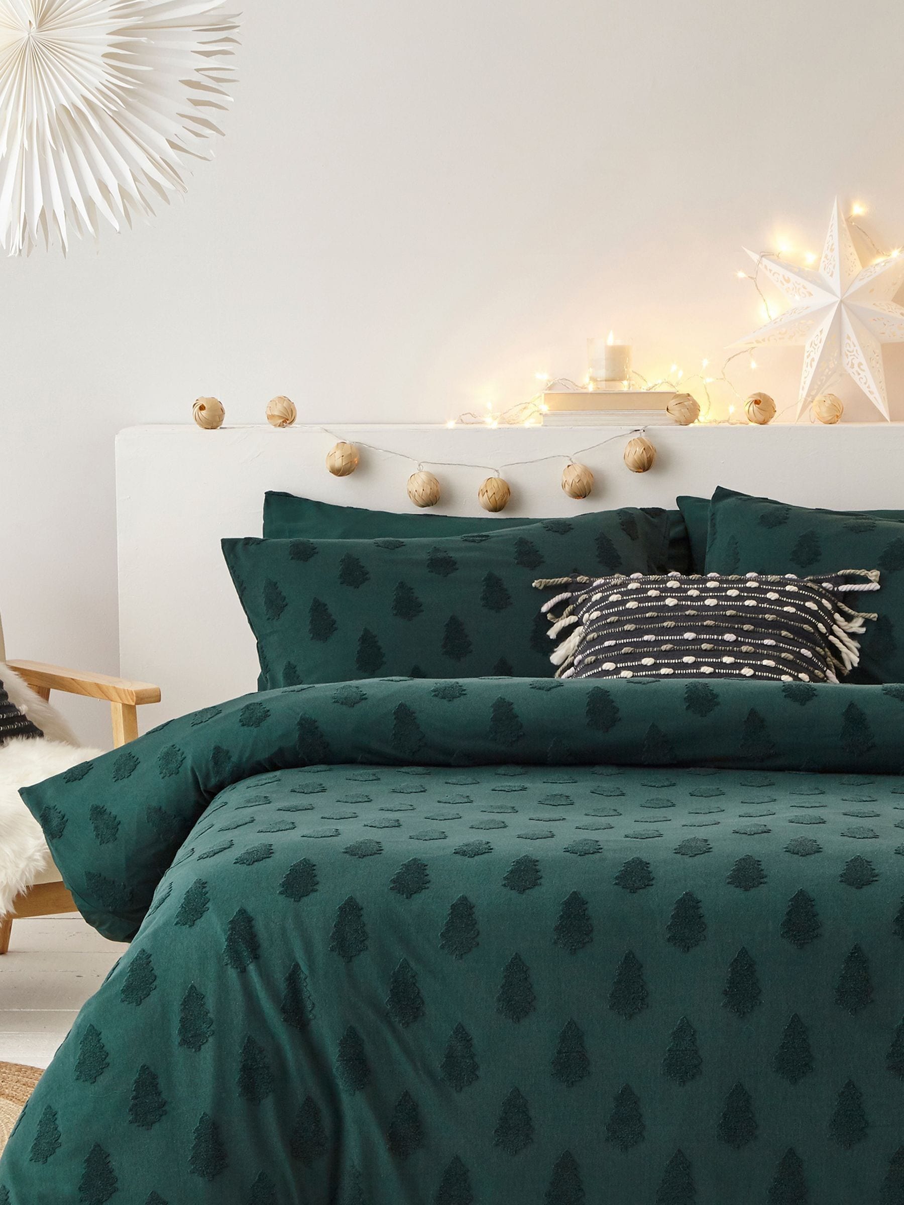 Furn Pine Tufted Tree Feestelijke kerstdekbedovertrek en kussensloopset van 100% katoen
