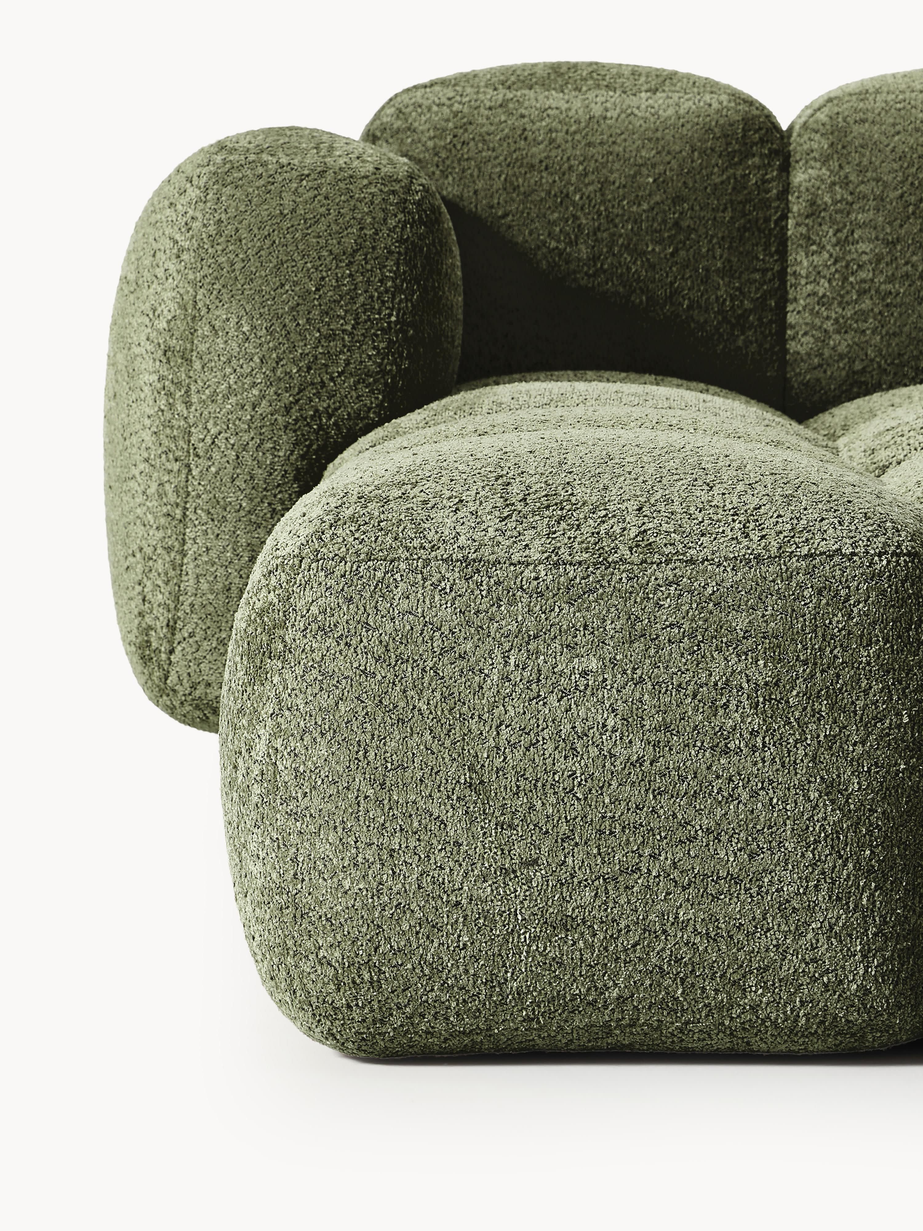 Modulaire bank Tayla (4-zits) van teddy bouclé met poef (links/rechts)