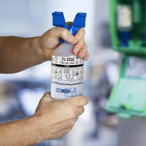 Lave-yeux DUO – Solution neutre stérile – Flacon 500 mL sécurité