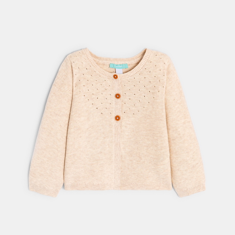 Gilet maille tricot effet pointelle beige bébé fille