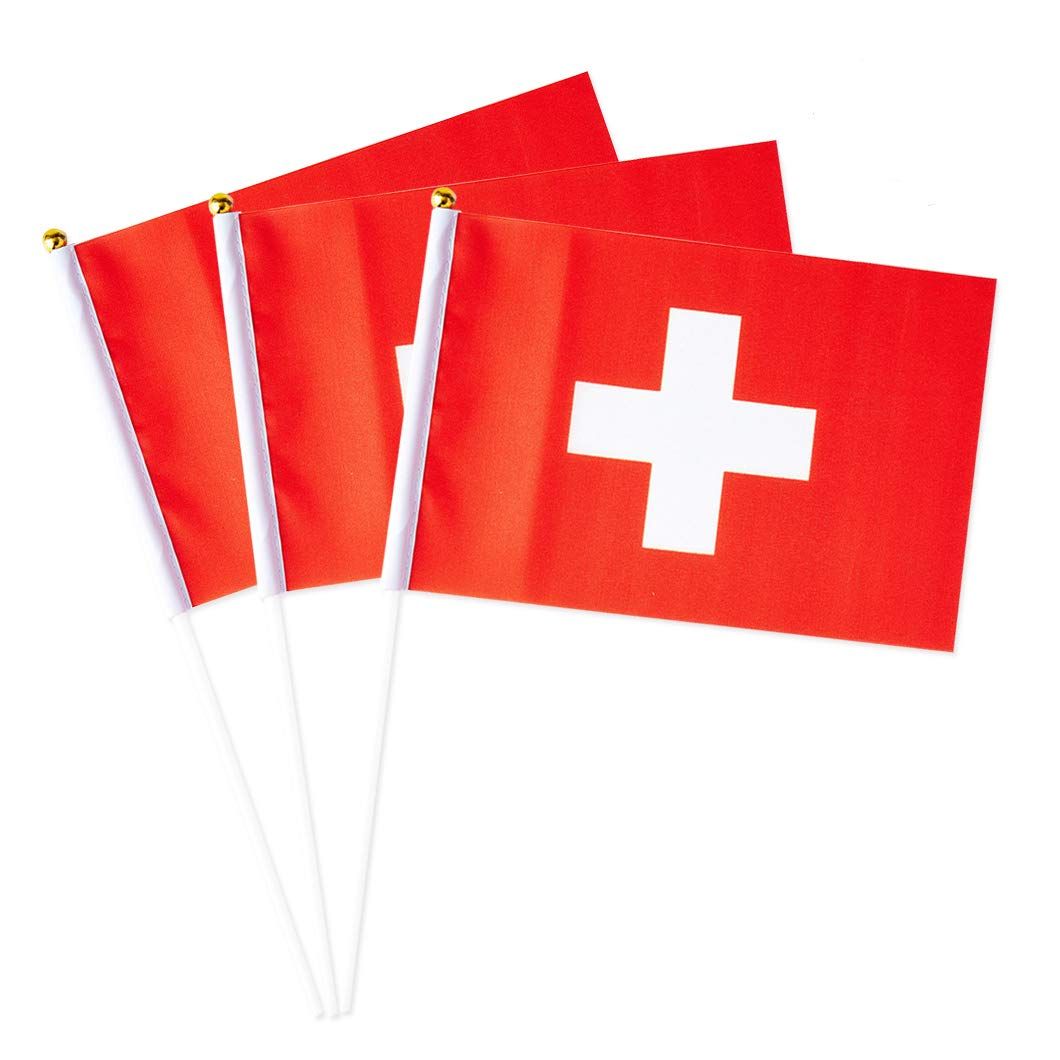 (30er Set) 30x20cm Schweizer Flagge Fussball Party Deko Banner Hand Stabfahne für WM / WM / 1. August - Schweiz