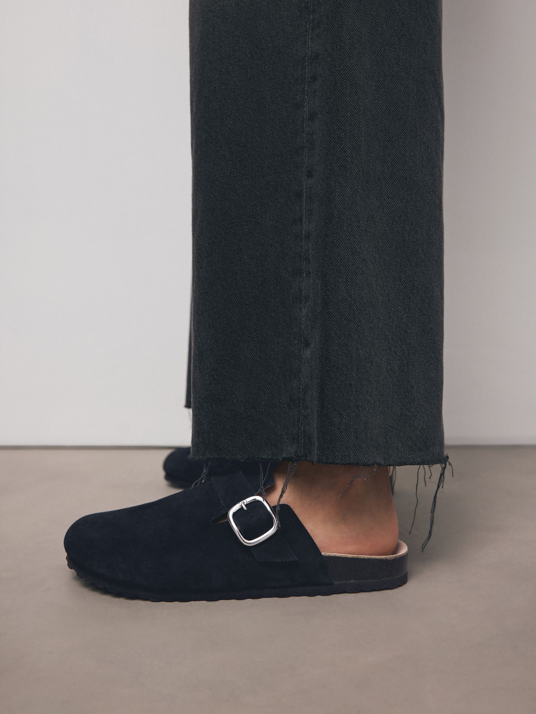 Marineblauw - Klompen met leren voetbed