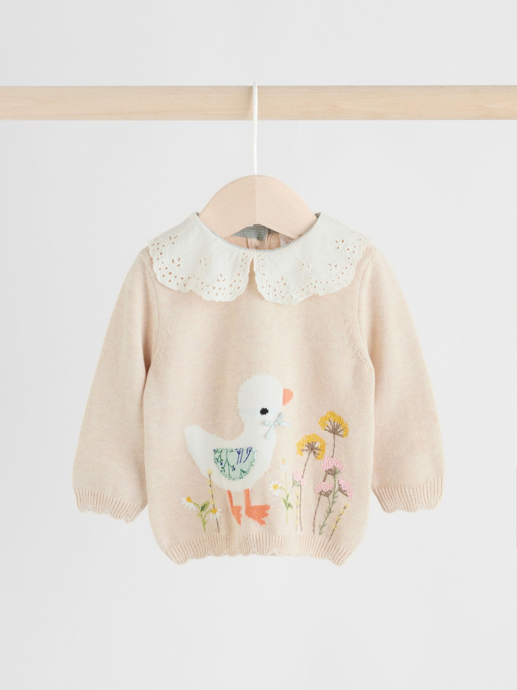 Neutrale Eend/Saliegroen met fijne print - 2 -delige babyset met gebreide trui en legging (0mnd-3jr)