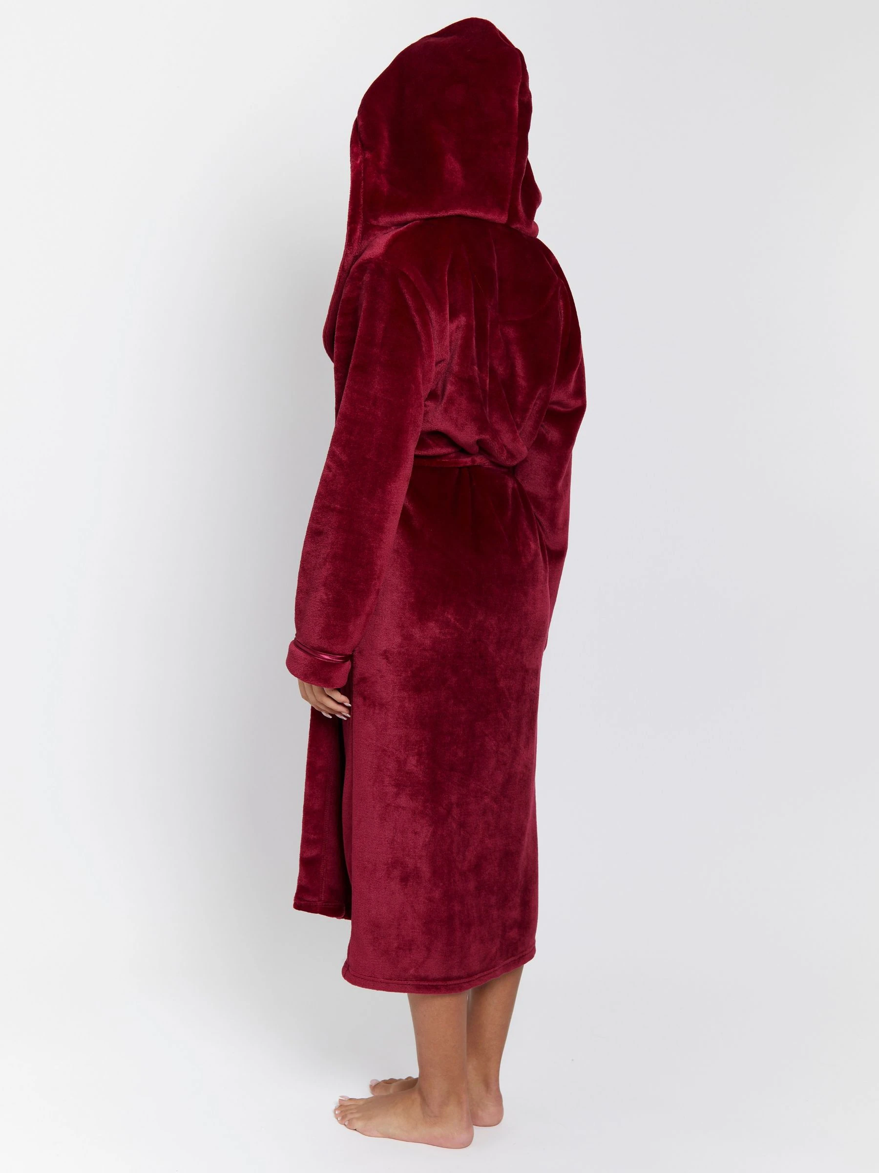 Rood - Loungeable Christmas Ribbon Trim Luxury Fleece Hooded Maxi Robe