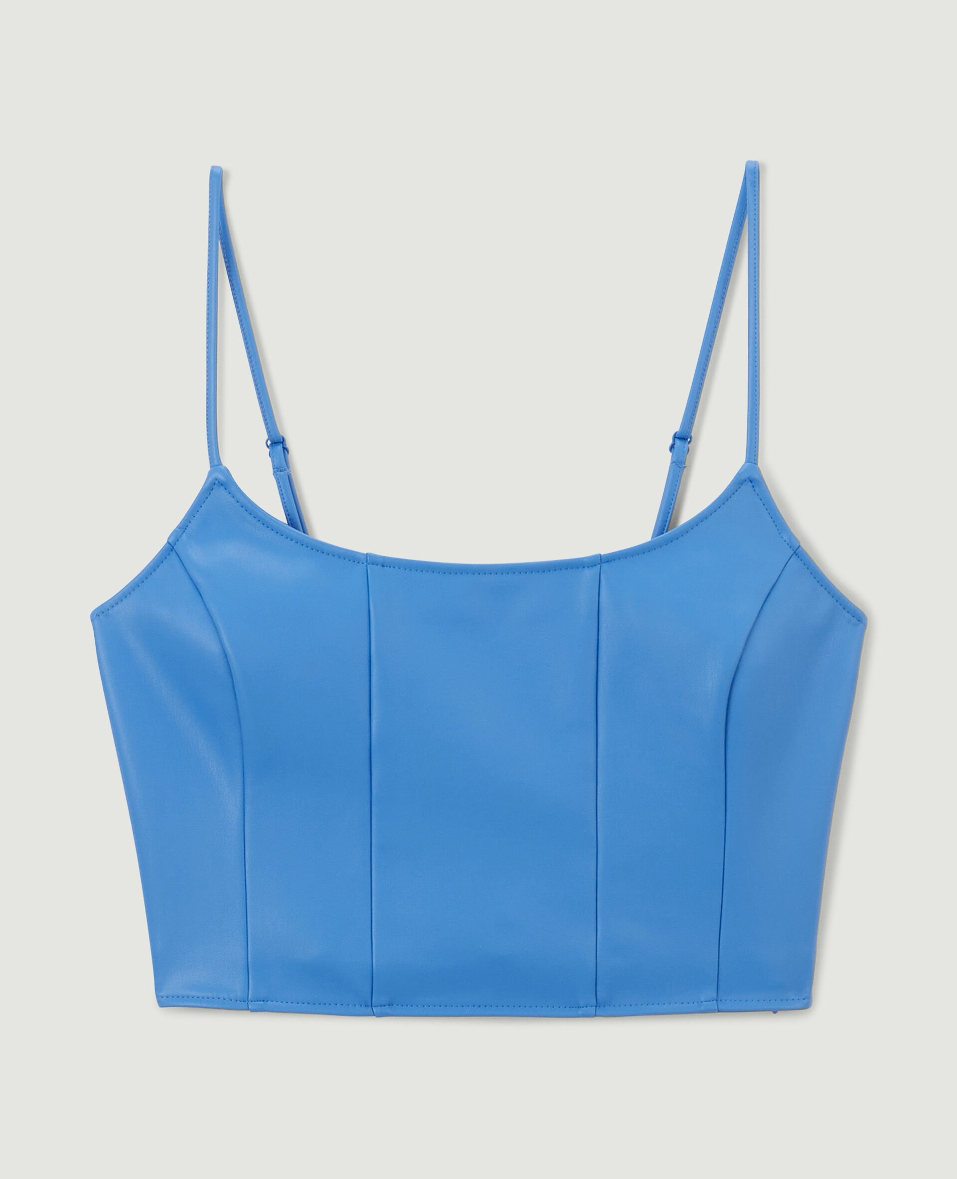 Top court effet bustier en simili - Bleu électrique