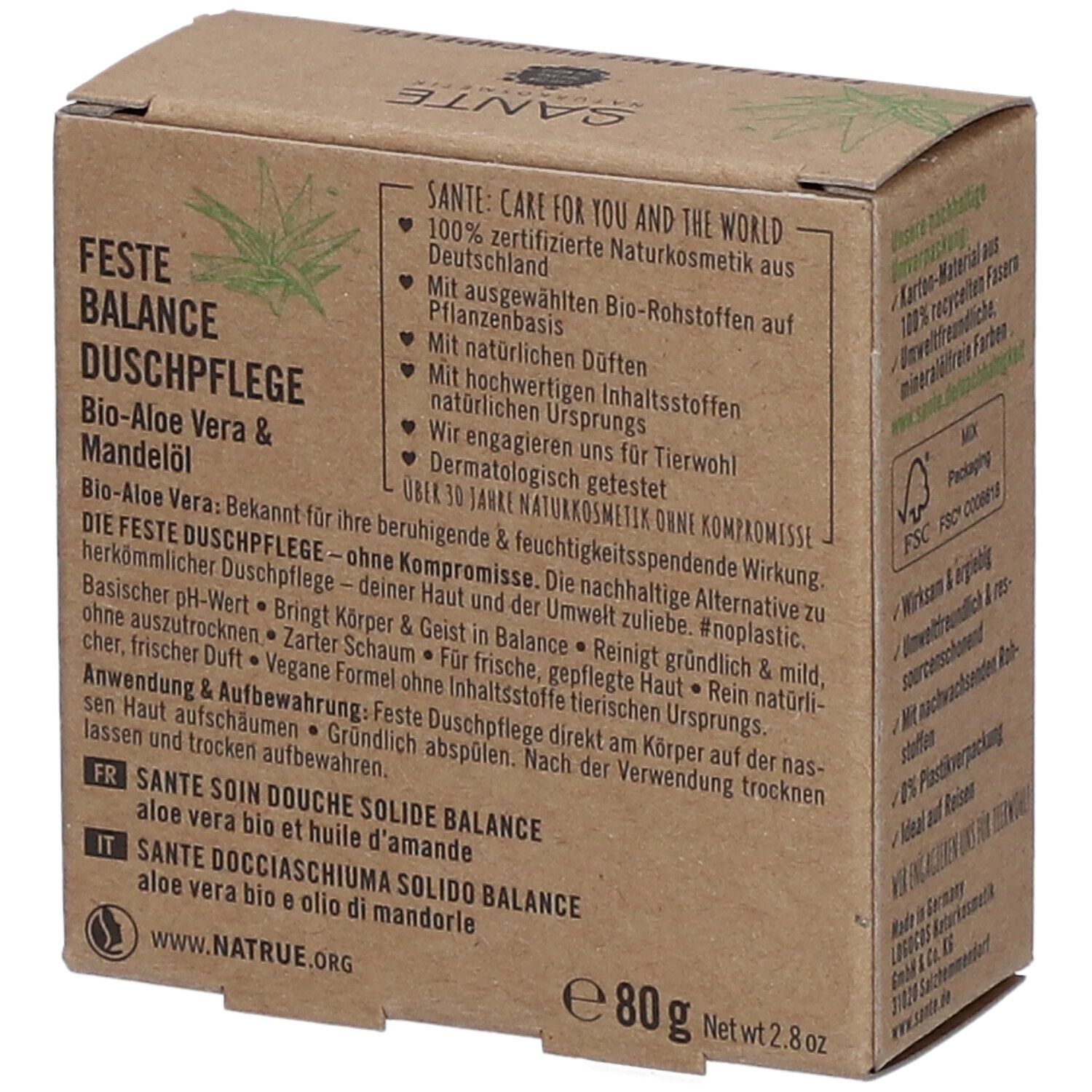 SANTE Feste Duschpflege Balance Bio Aloe Vera & Mandelöl