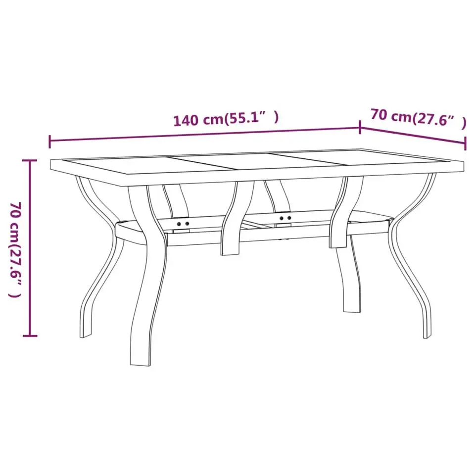 vidaXL - Tuintafel - Zwart - Staal en glas - 140 x 70 x 70 cm
