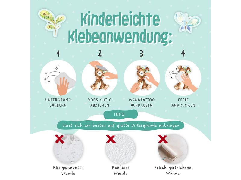 Papierdrachen Wandtattoo-Set Waldtiere Wandsticker für Kinder