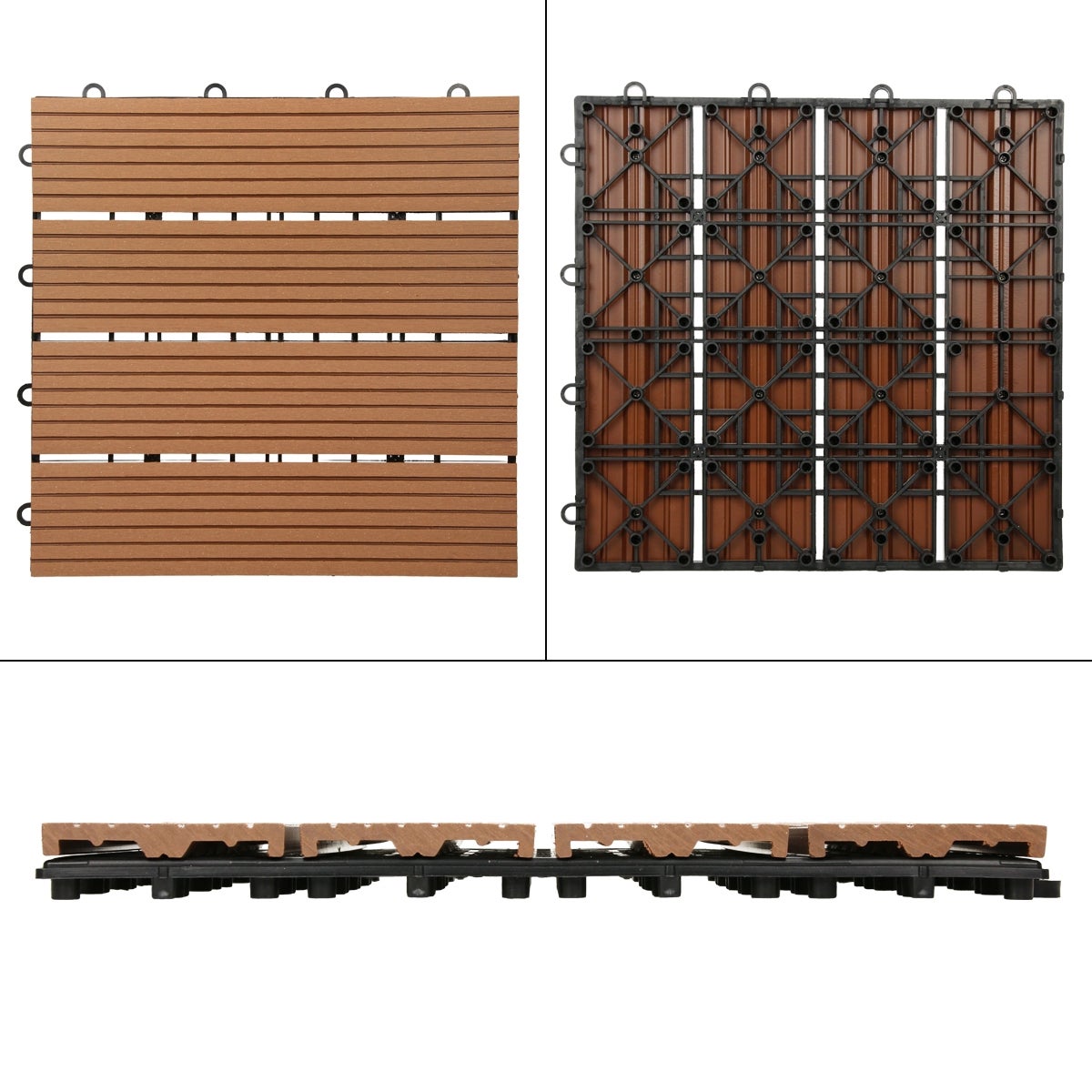 ECD Germany WPC Terrastegels 30x30 cm 11-delige voordeelverpakking voor 1 m² Lichtbruine houtlook voor tuinbalkonvloeren met drainage- en kliksysteem Terrasplanken Balkontegels Kliktegels Houten tegels