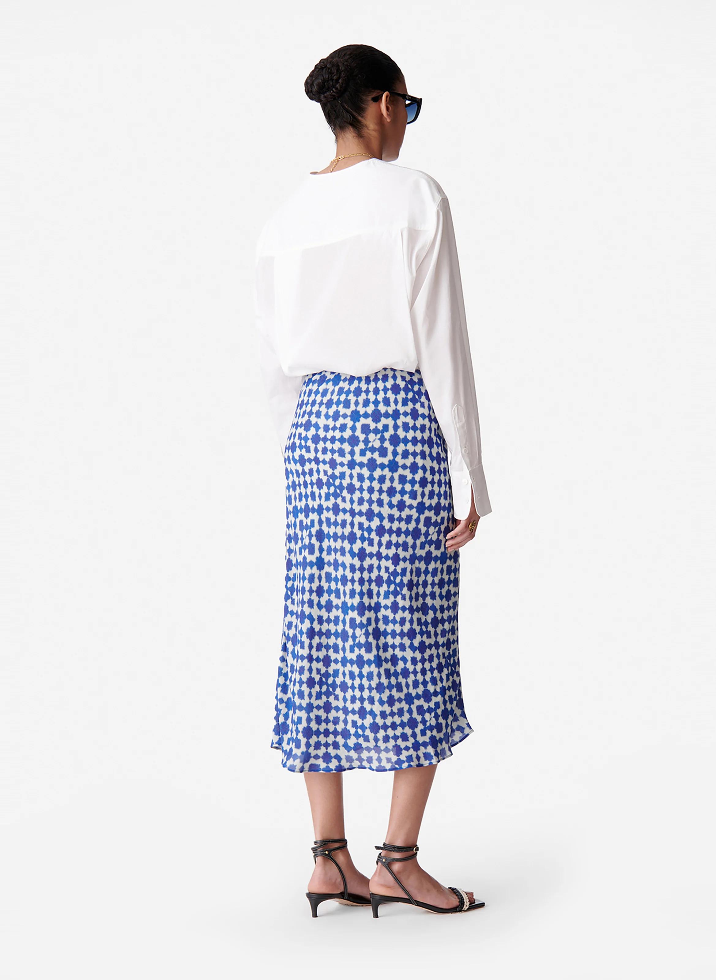CORAIL - Jupe midi taille haute imprimée | Bleu
