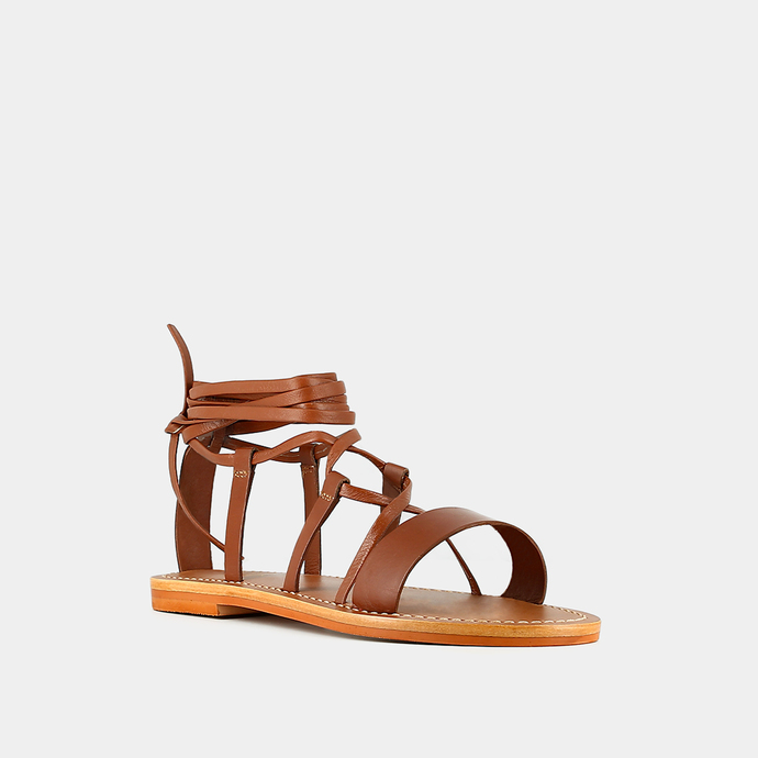 Sandales à brides torsadées  en cuir cognac