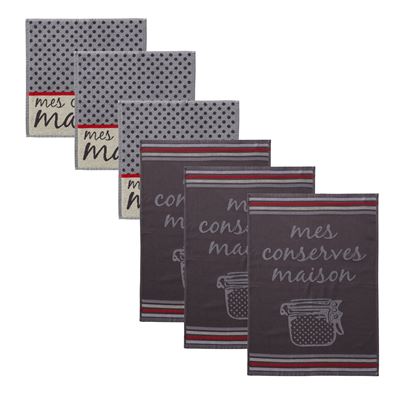 Torchons jacquard et essuie-mains éponges - motif conserves - lot de 3 et 6