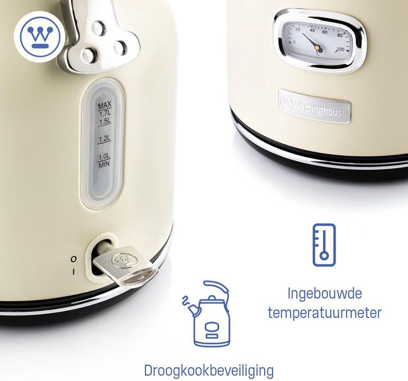 Westinghouse Retro Waterkoker - Beige - BPA-vrij - 1,7L - 2200W