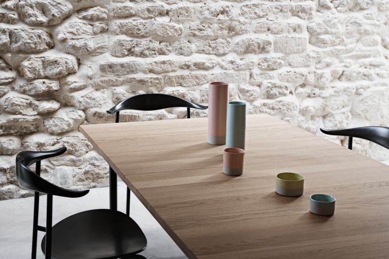 Carl Hansen & Son CH322 uitschuifbare tafel 160x95 gezeept eiken, roestvrijstalen onderstel