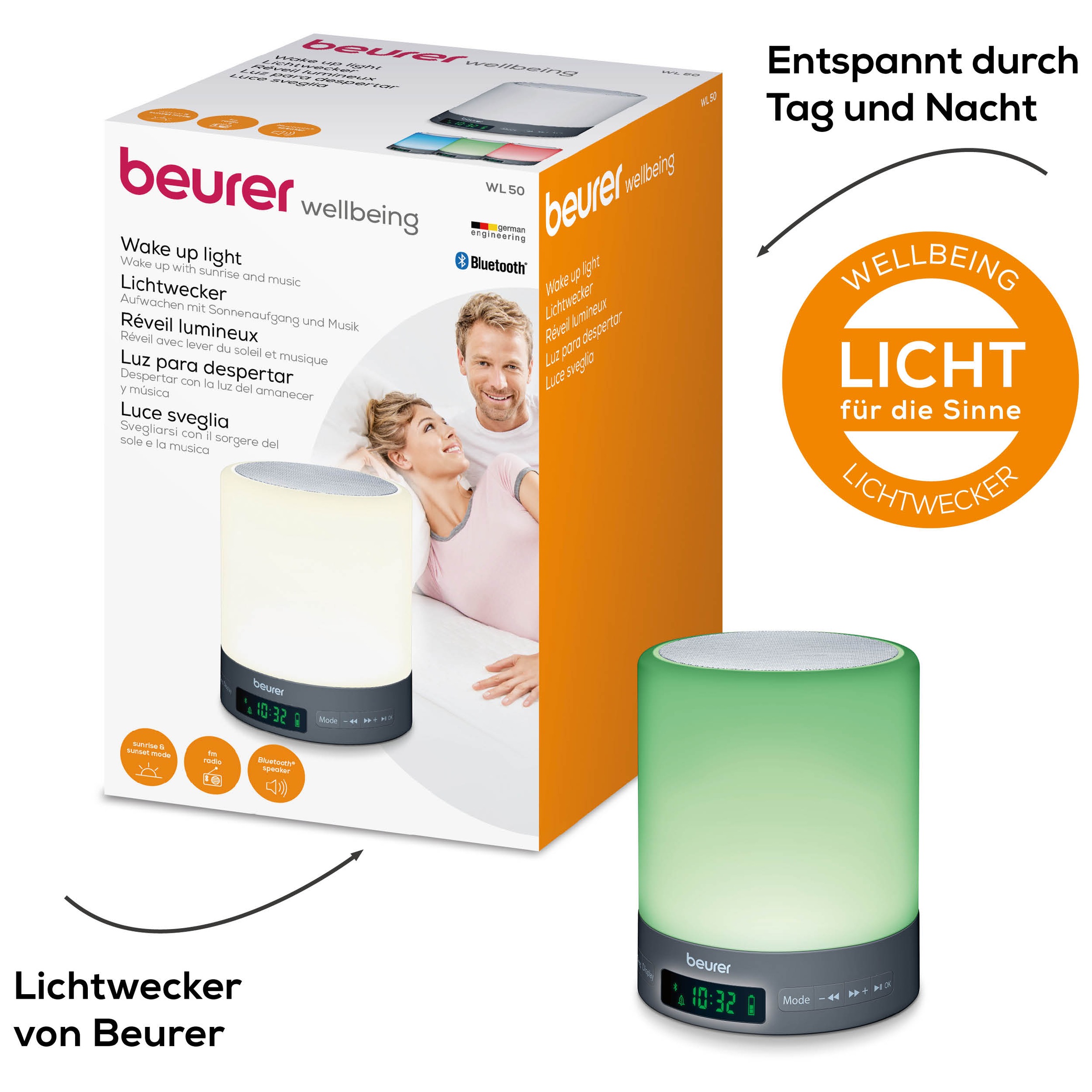 BEURER Tageslichtwecker »WL 50 Lichtwecker, simuliert den Sonnenaufgang für sanftes Aufwachen« Mit farbigem Stimmungslicht, mit Radiofunktion und optionalem Weckton