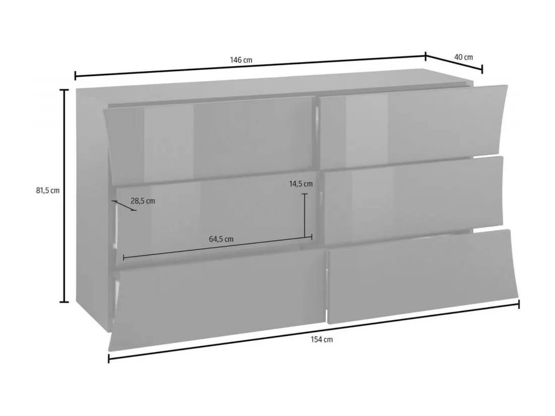 Commode Dhap, Commode 6 tiroirs, Commode de chambre, 100% Made in Italy, Blanc brillant, 155x40h82 cm