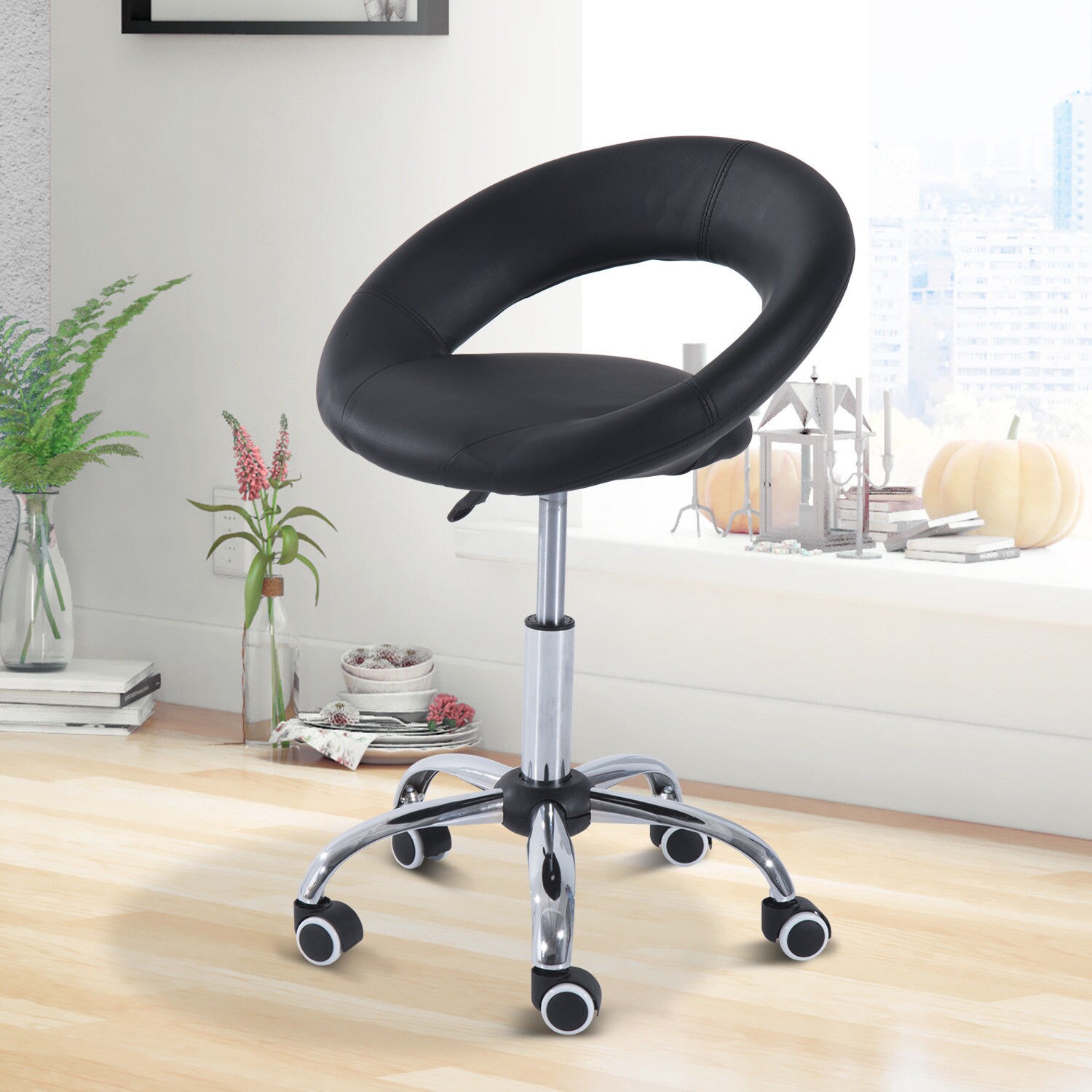 HOMCOM Rollhocker höhenverstellbar schwarz 54 x 50 x (66-78) cm