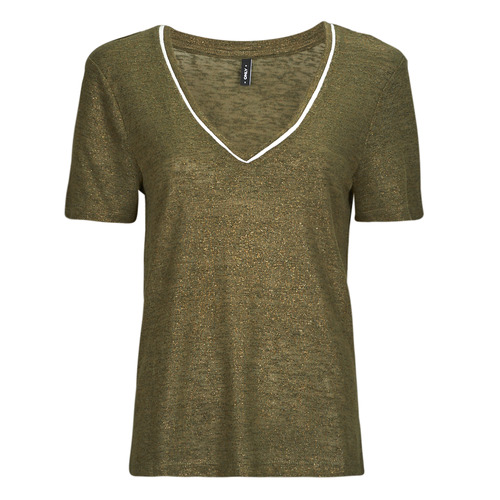 Only - ONLDORIT S/S V-NECK SHINE TOP JRS - Kaki