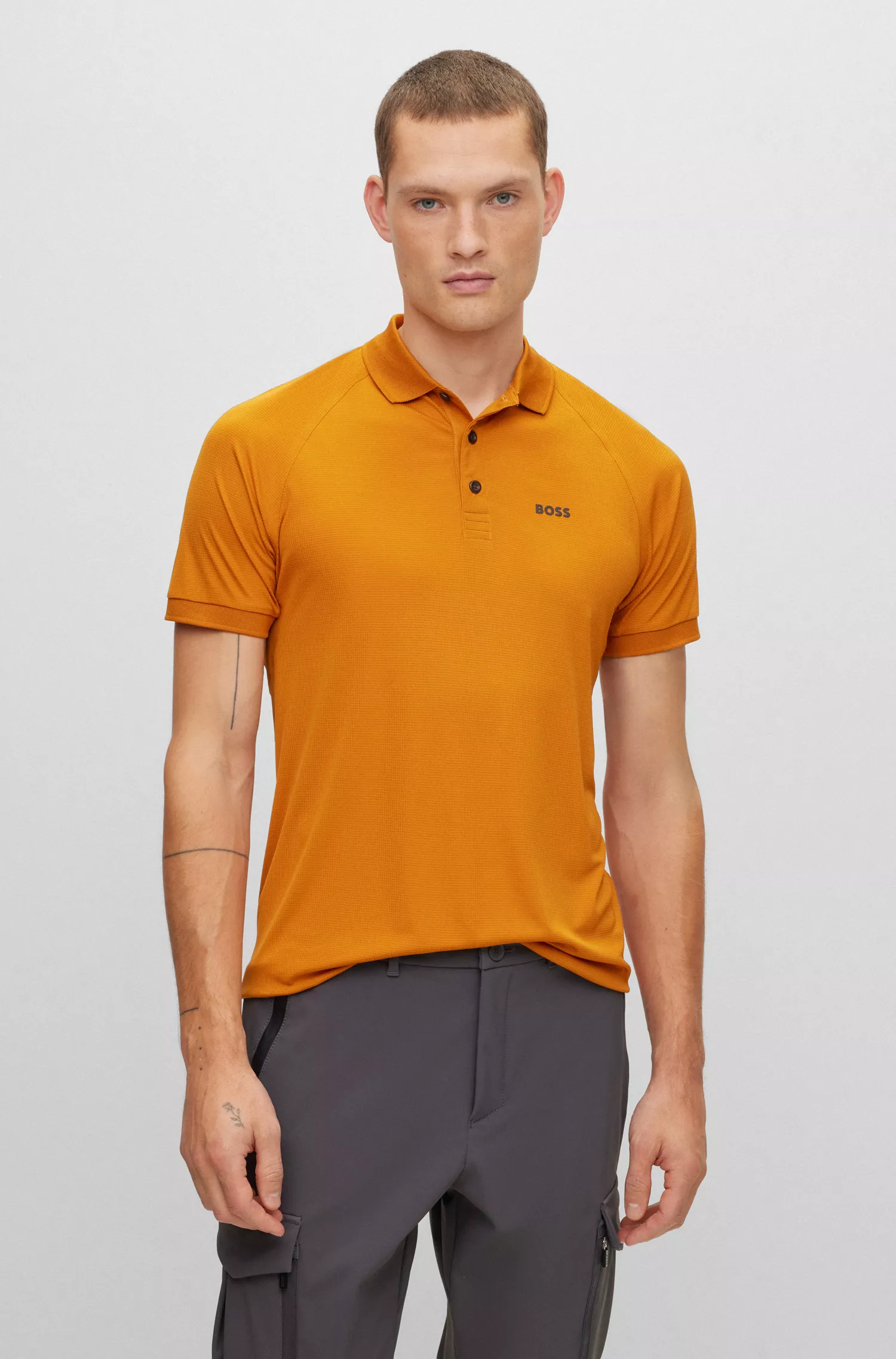 Camisa polo BOSS verde-limão em malha estruturada