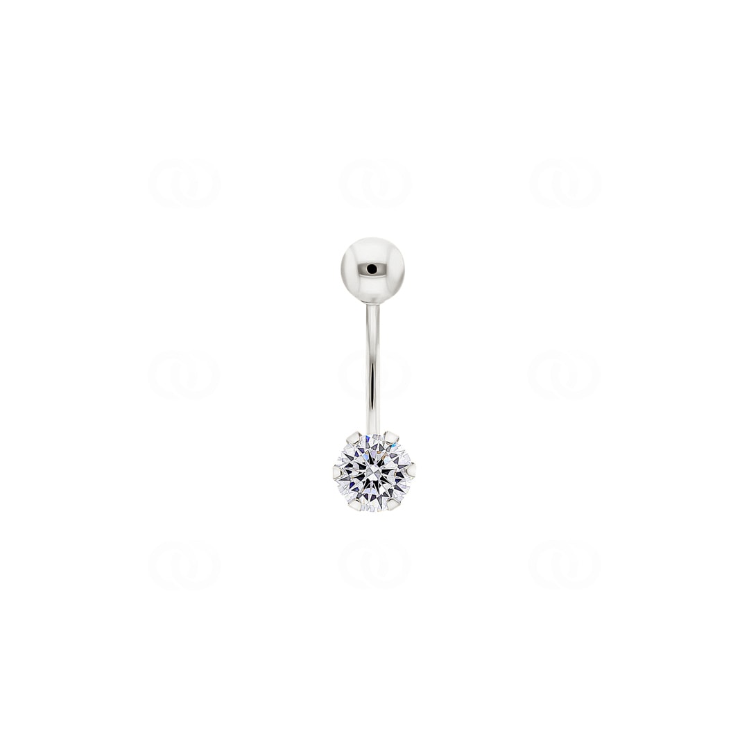 Bauchpiercing 750/18 K Weissgold mit Zirkonia 6-Griff
