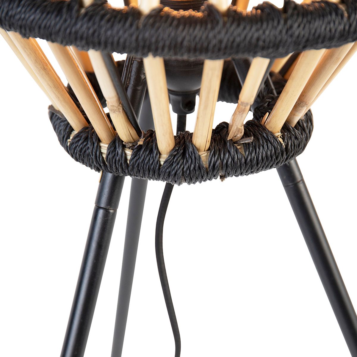Landelijke tripod tafellamp bamboe met zwart - Evalin