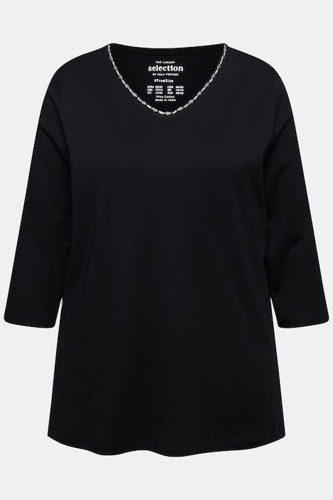Shirt, Ziersteine, A-Linie, V-Ausschnitt, 3/4-Arm