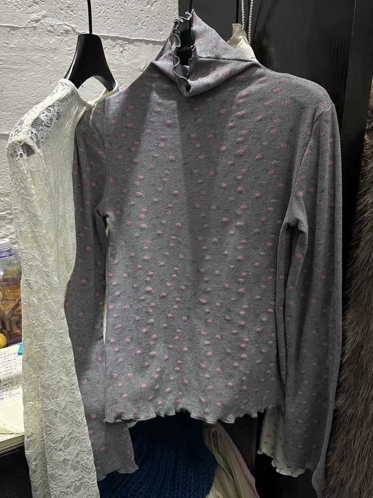 Essere - T-shirt met lange mouwen en hoge hals en bloemenprint en sla-rand