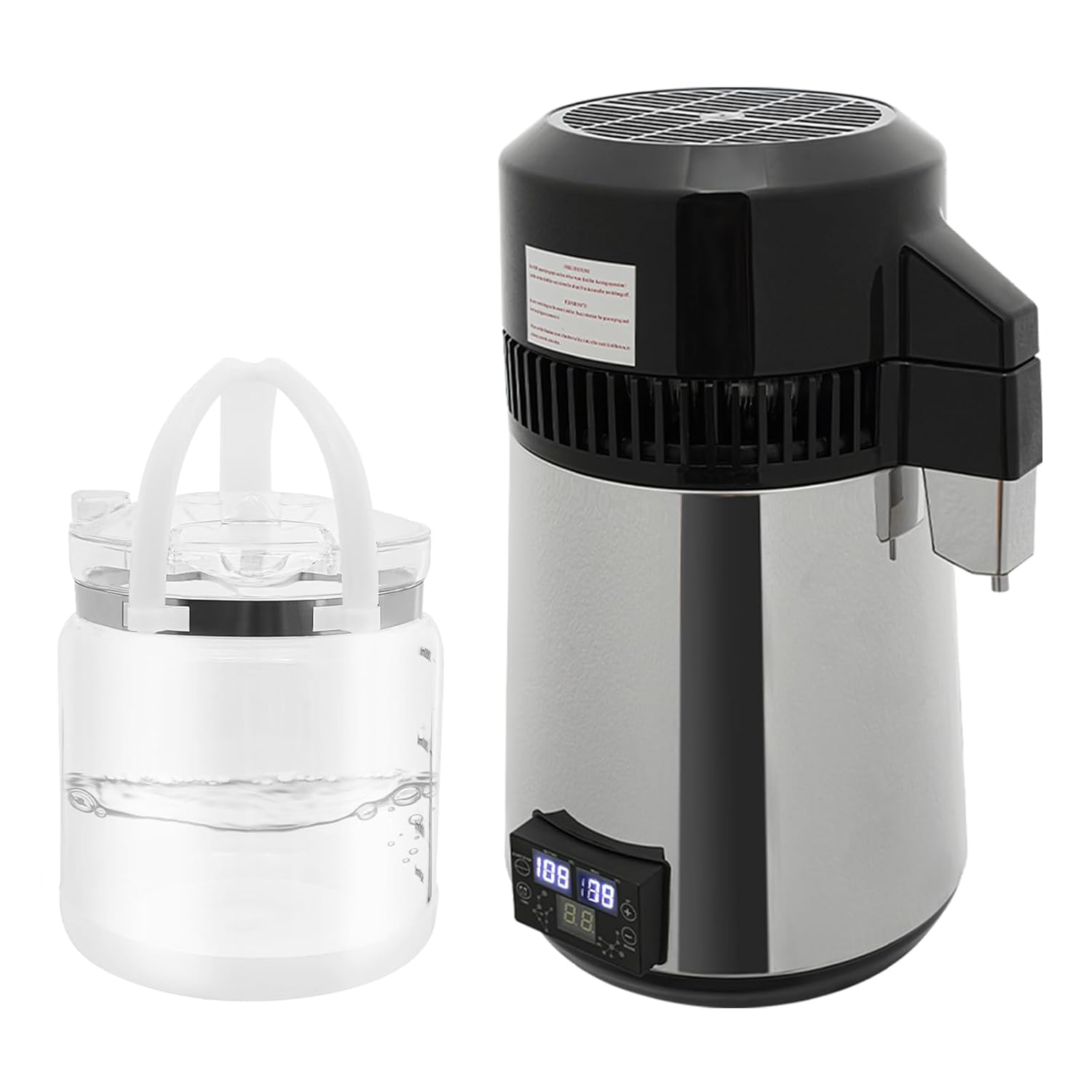Wasserdestilliergerät Wasser Destillierer 800W Edelstahl Distilleranlage 4L Kapazitätfür Zuhause, Zahnklinik, und Labor mit Sammelkanne Dreifach-LED Automatischer Abschaltung