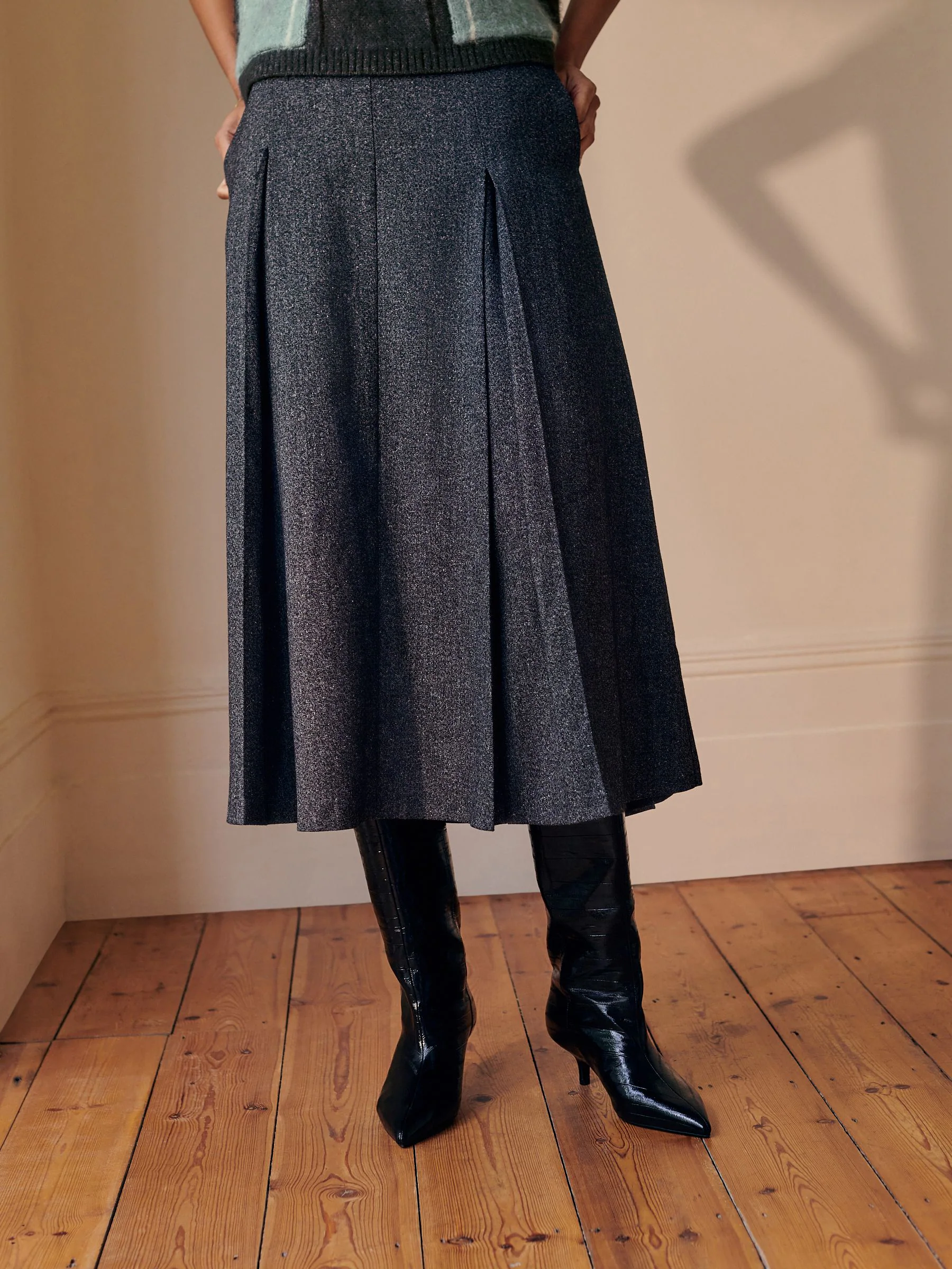 Grijs - Fleck Pleated Midi Skirt