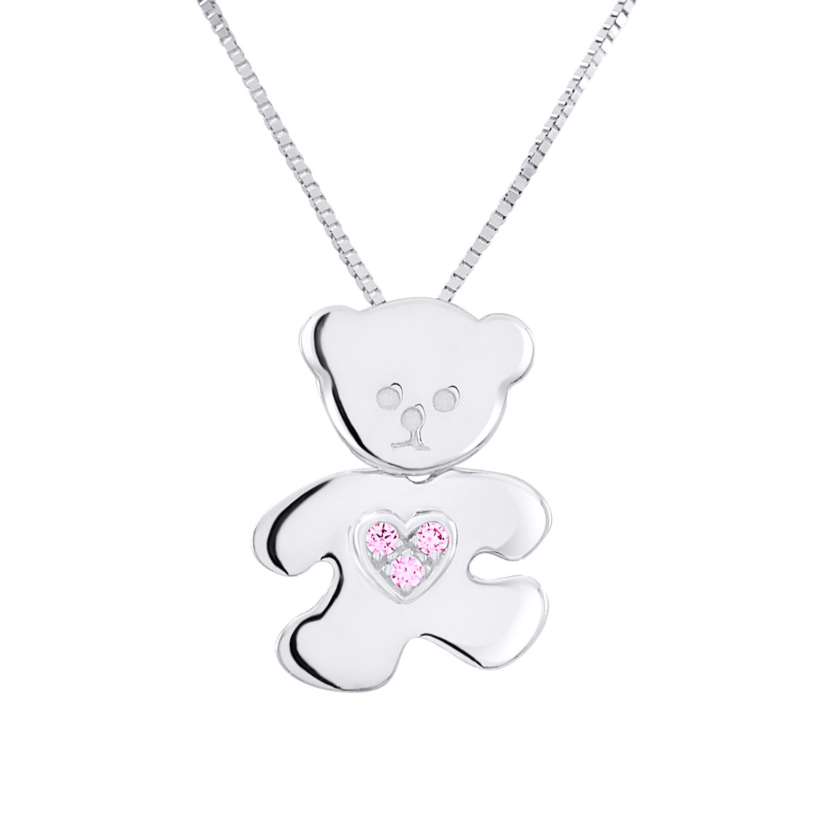 Pendentif OURSON COEUR ROSE - Argent 925